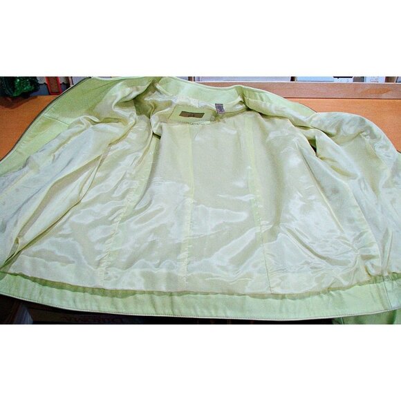 i.e. Woman Soft Leather Zip Vintage Geo Jacket Boho Light Lime Green Sz 2X NWT - Picture 5 of 12